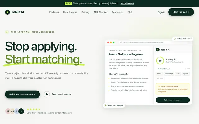 Screenshot of JobFit AI — Free AI Resume Builder & ATS Optimizer