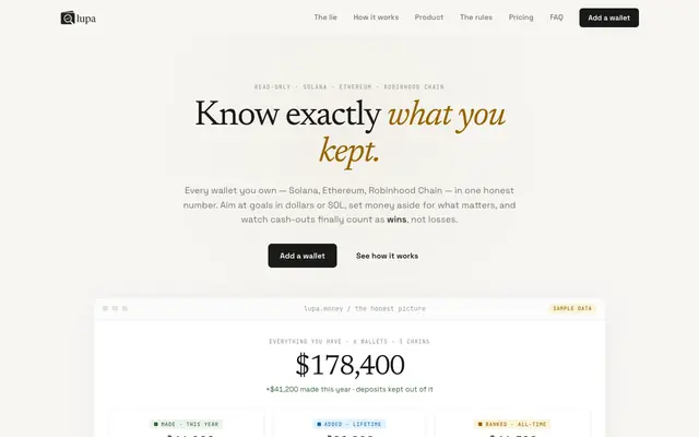 Screenshot of Lupa — Know exactly what you kept