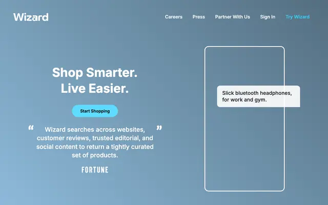 Screenshot of Wizard AI | Top Performing AI Shopping Agent
