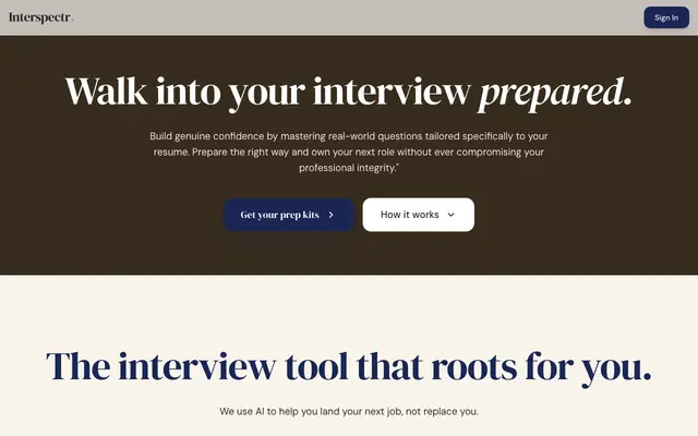 Screenshot of Interspectr — Walk into your interview prepared