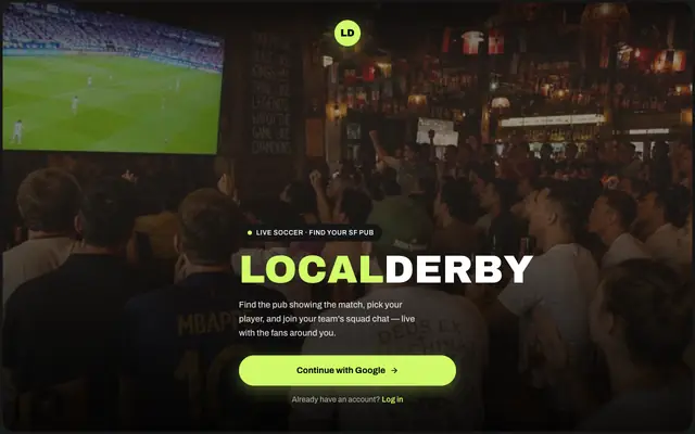Screenshot of LocalDerby — Live Football Fan Meetups