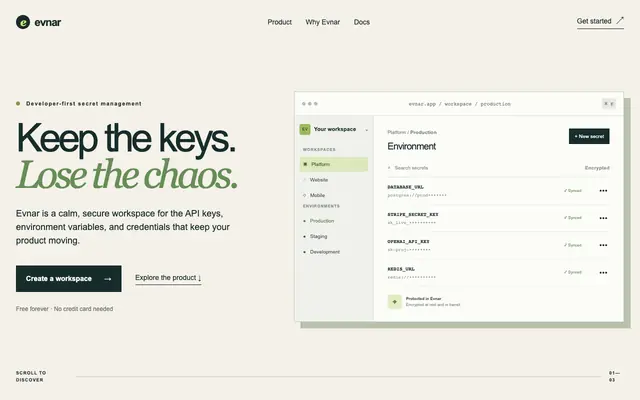 Screenshot of Evnar — Secrets, without the chaos