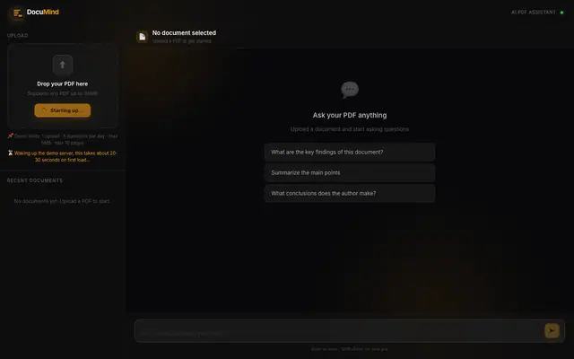 Screenshot of DocuMind — AI PDF Assistant