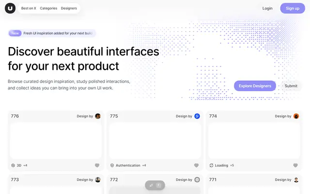 Screenshot of Uiinspoo — Daily Curated UI Design Inspiration | Uiinspoo