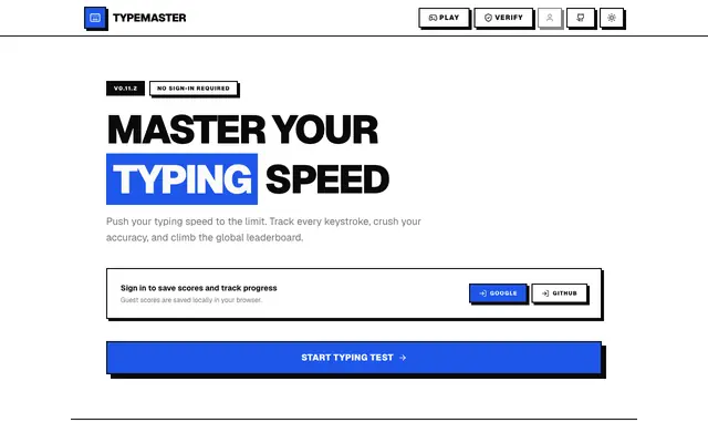 Screenshot of TypeMaster — Brutalist Typing Challenge