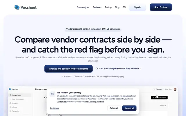 Screenshot of Vendor Comparison Tool — Compare Contracts Side by Side | POCsheet