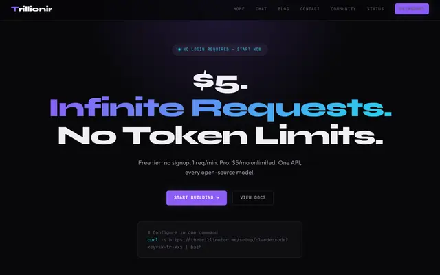 Screenshot of Trillionir AI - One API. Every Model.