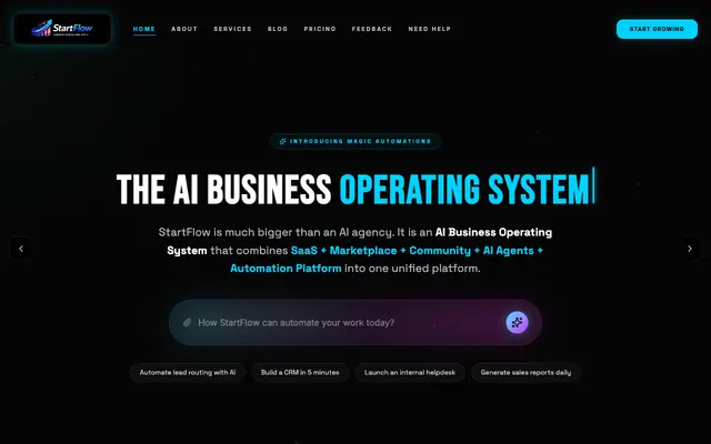 Screenshot of StartFlow | AI-Powered Business Tools & Automation