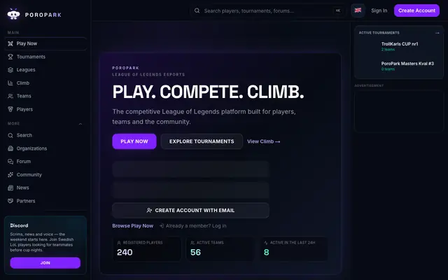 Screenshot of Poropark — hitta lagkamrater, tävla om priser