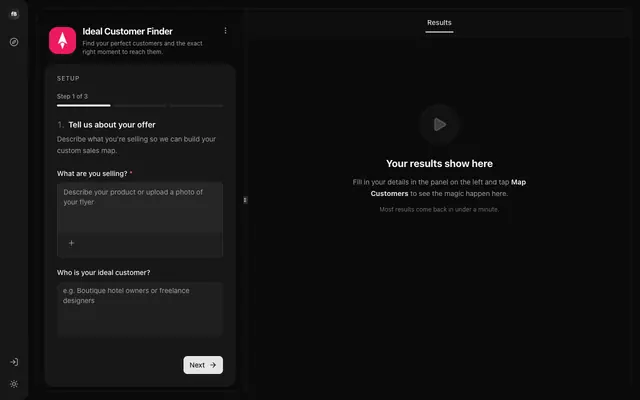 Screenshot of Ideal Customer Finder — Stop guessing. Find your perfect customers and the exact