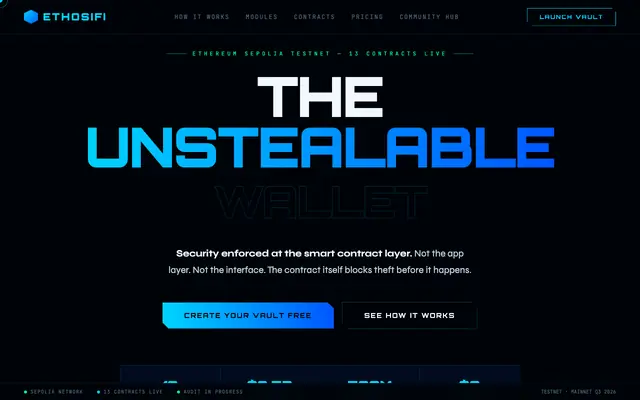 Screenshot of EthosiFi Vault — The Unstealable Wallet