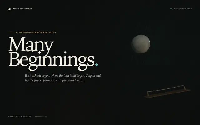 Screenshot of Many Beginnings — An interactive museum of ideas