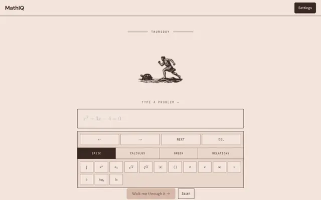 Screenshot of MathIQ — math problems, walked through