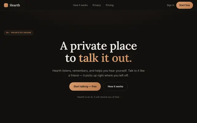 Screenshot of Hearth — a private place to talk it out