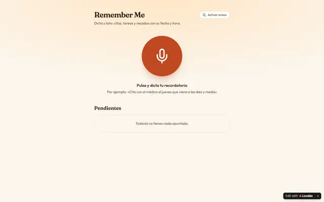 Screenshot of Recuérdame — dicta tus recordatorios y citas