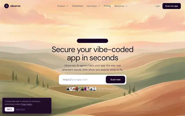 Screenshot of Ubserve | The Security Platform for Vibecoders