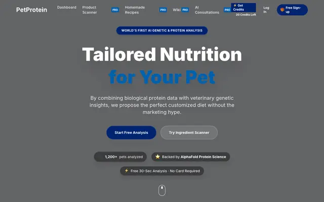Screenshot of Pet Nutrition AI - Custom Protein-Based Nutrition