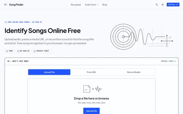 Screenshot of Free Song Finder: Identify Any Song from Audio, No Sign-Up