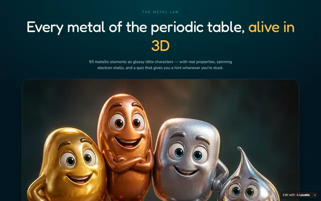 Screenshot of Metal Lab — 3D Periodic Table of Metals