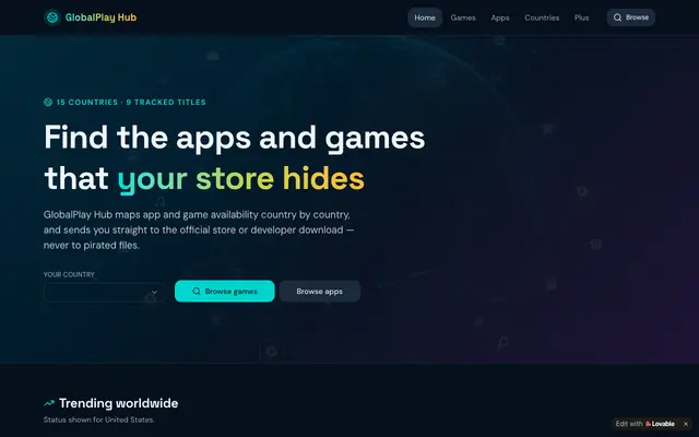 Screenshot of GlobalPlay Hub — Find Apps & Games Available in Your Country