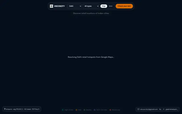 Screenshot of Viscoscity — Discover Retail Locations of Cities