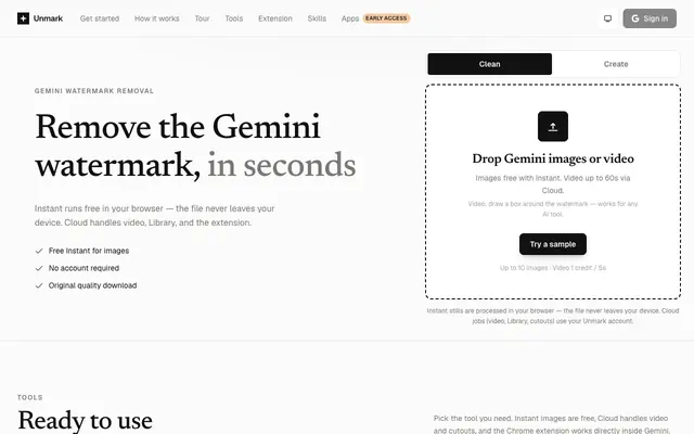 Screenshot of Unmark — Gemini Watermark Remover, Video & Background Cutout