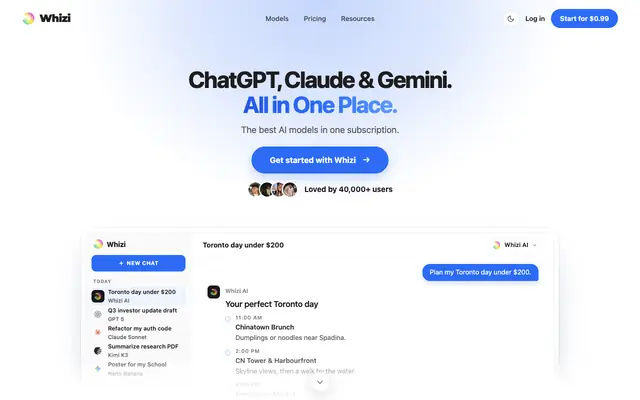 Screenshot of Whizi | GPT, Claude, Gemini, and more in one AI workspace