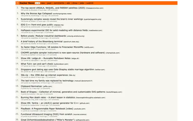 Screenshot of Hacker News (no AI)