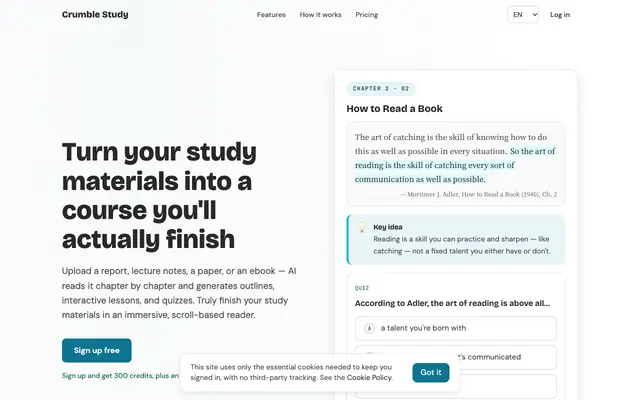 Screenshot of Crumble Study — Turn your study materials into a course you'll actually finish
