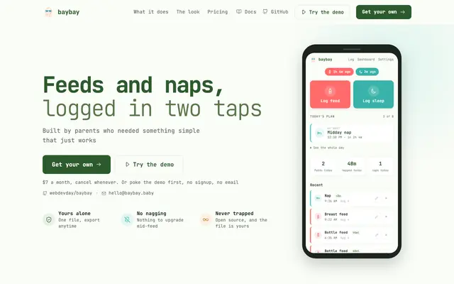 Screenshot of Open source, self-hosted baby tracker = baybay