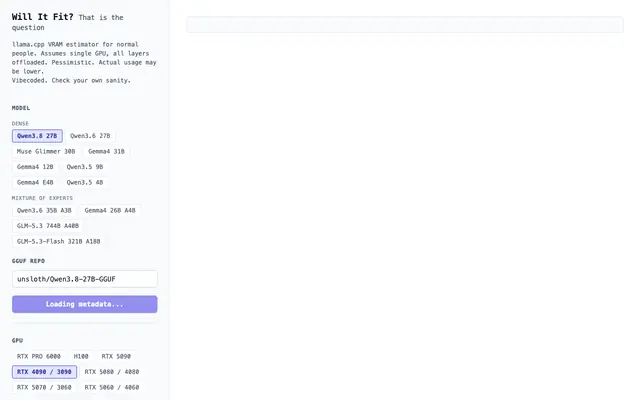 Screenshot of Will It Fit? - Opinionated llama.cpp VRAM Estimator