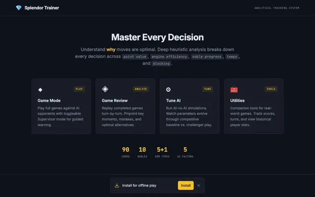 Screenshot of Splendor AI Lab