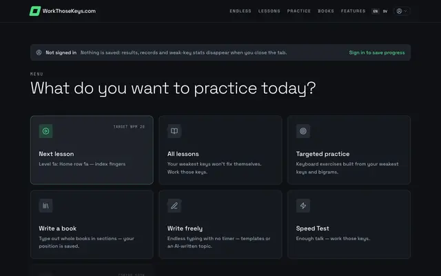 Screenshot of WorkThoseKeys — Keyboard Exercises to Type Faster