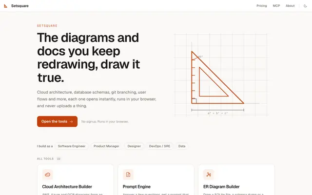 Screenshot of Setsquare · Cloud, Database & AI-Prompt Diagram Tools