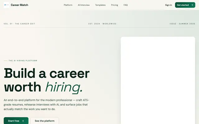 Screenshot of Career Match — AI Resume Builder & Job Matching Platform