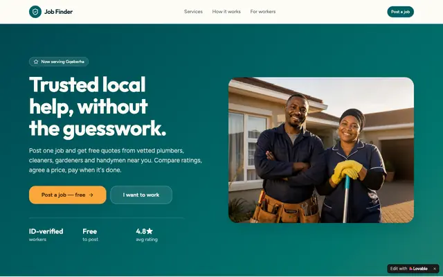 Screenshot of Job Finder — Trusted Local Services in Gqeberha