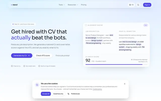 Screenshot of ApplyWise — AI CVs, Cover Letters & ATS Optimization