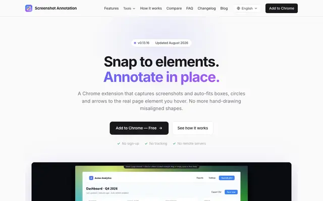 Screenshot of Screenshot Annotation — Snap to elements, annotate in place