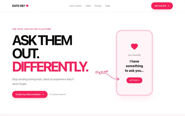 Screenshot of DATE ME? — Create a memorable date invitation