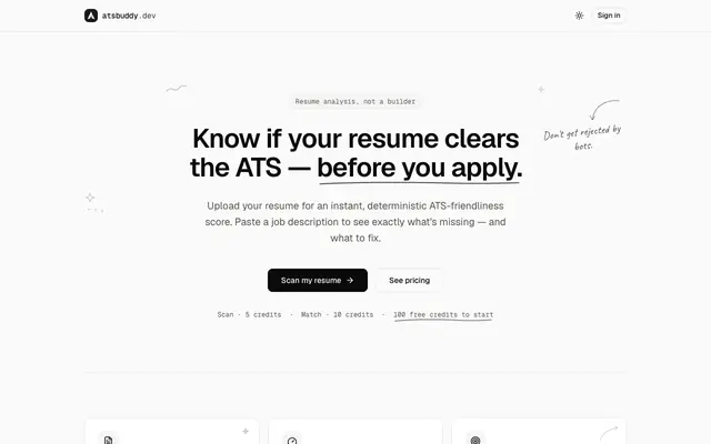Screenshot of ATSBuddy — Instant ATS resume score & job-match analysis