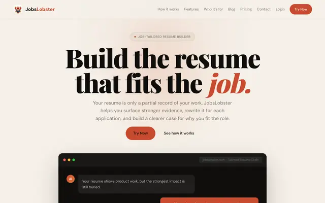 Screenshot of Job-tailored resumes with AI
