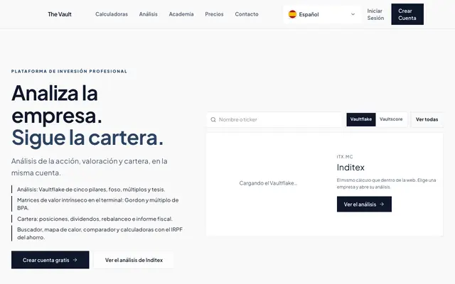 Screenshot of The Vault — Análisis de acciones, cartera e inteligencia para inversores