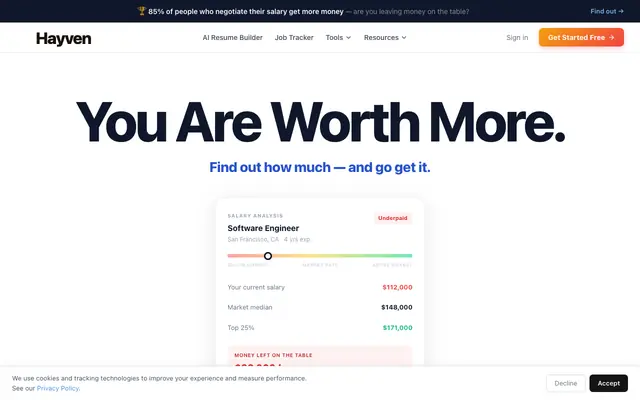 Screenshot of Hayven — Get paid what you're worth