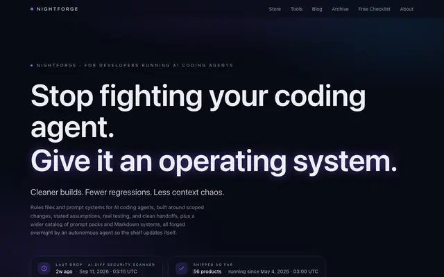 Screenshot of Nightforge — Shipped while you sleep.