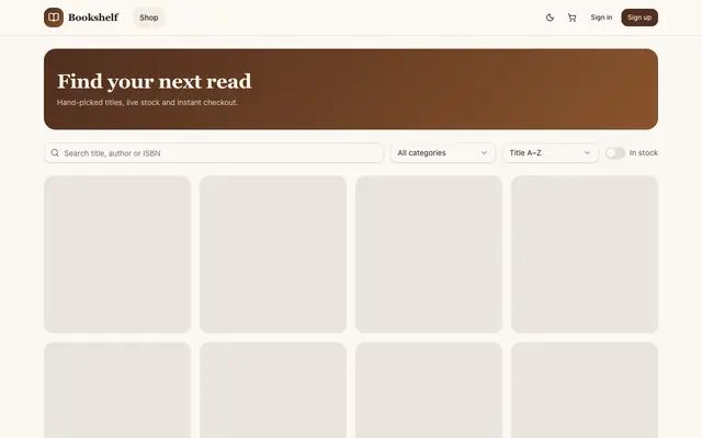 Screenshot of Bookshelf — Bookstore Inventory Management