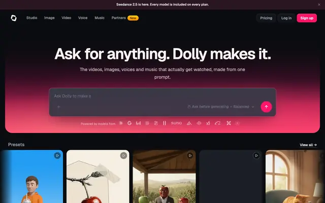 Screenshot of Dolly · AI image and video generation, every model
