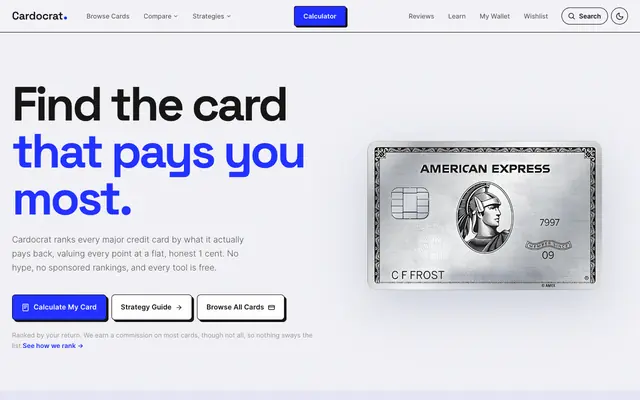 Screenshot of Credit Card Calculator: Find the Card That Pays You Most | Cardocrat