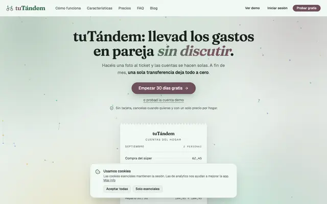 Screenshot of tuTándem — App de gastos del hogar y en pareja con IA