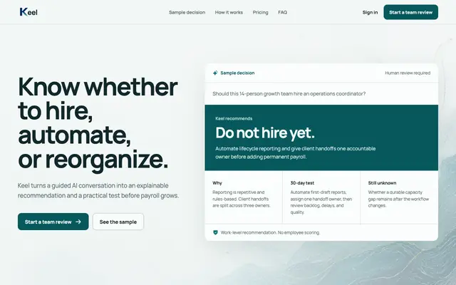 Screenshot of Keel | AI workforce decisions