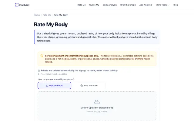 Screenshot of Rate My Body AI — Free Body Rating, No Signup